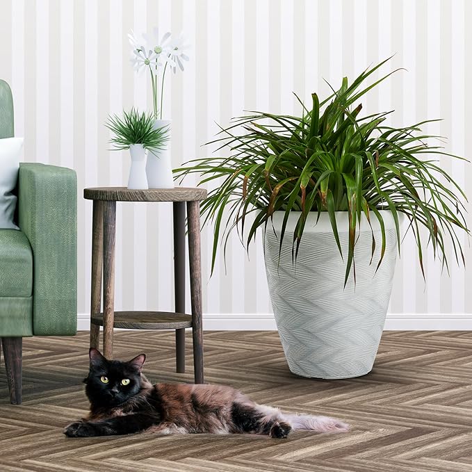 Worth Garden 2-Pack 16" Large Round Planter - Weave Pattern Lightweight Plastic Plant Pot 16" x 17.5" for Indoor Outdoor Use - Decorative Containers for Front Porch Home Yard Deck Patio - White