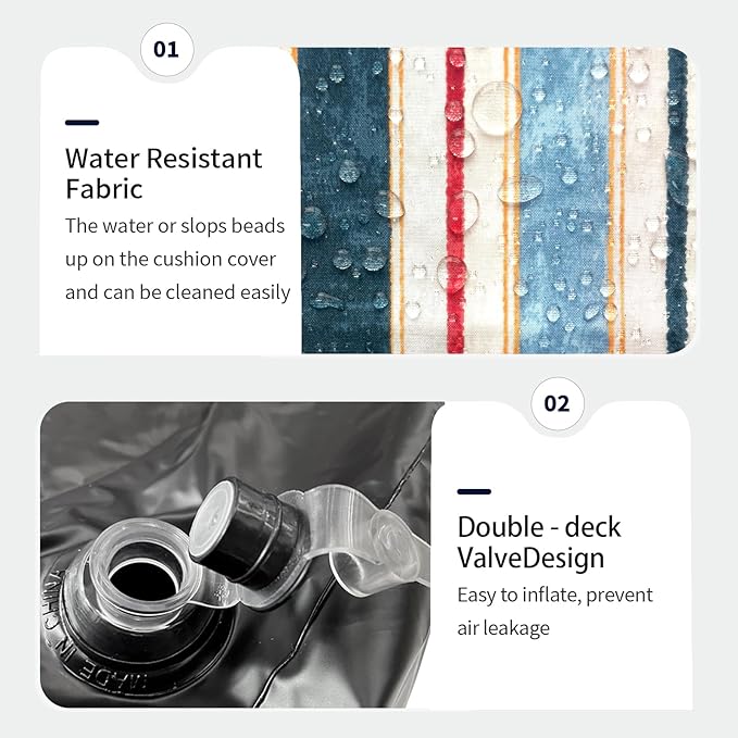 Inflatable Ottoman Stool D31 xH14 for Outdoor/Indoor Use, Water Repellent Patio Foot Rest Stool with Portable Handle,Round Pouf Ottoman Suitable for Garden,Deck and Camping - Stripe Red Blue