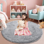 Soft Round Area Rug for Kids Bedroom, Fluffy Fuzzy Shaggy Rug 4'X4'for Living Room, Non Slip Circle Plush Rug for Girls Room Nursery Dorm Decor,Light Grey