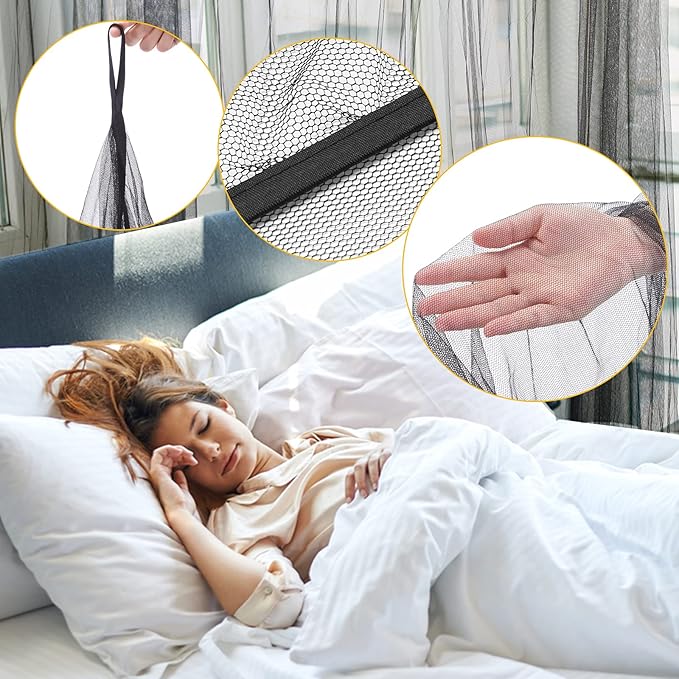 VISATOR Mosquito Net Bed Canopy,4 Corner Post Canopy Bed Curtains with 4 Hanging Hook,30ft Hanging Tether,4 Tassel Hanging Pendants and Storage Bag,Canopy Bed for Full/Queen/King Size