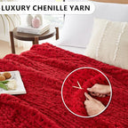 L'AGRATY Chunky Knit Blanket Throw - Soft Chunky Throw Blanket 40x50: 100% Hand Kintted Chenile Crochet Blanket Large Cable Knit Chunky Blanket - Rope Knot Throw Blanket for Couch Home Decor(Red)