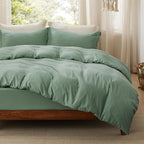 Bedsure Duvet Cover King Size with Fitted Sheet - 4 Pieces Prewashed Cotton-Like Extra Soft Bedding Set, Includes 1 Duvet Cover 104x90 Inches, 2 Pillow Shams, 1 Fitted Sheet, Sage Green