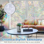 DOWELL Window Privacy Film Rainbow Film, Stained Glass Decorative Sticker, Static Cling Non-Adhesive Glass Clings, Sun Blocking Heat Control Window Coverings for Home Door, 23.6" x 118.1"
