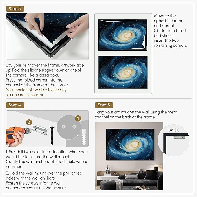 SIGNWIN 46"x72" Extra Large Framed Wall Art Spiral Galaxy Vivid Blue and Yellow Cosmic Space Illustration for Home Living Room Bedroom Decor (Frame Assembly Required)