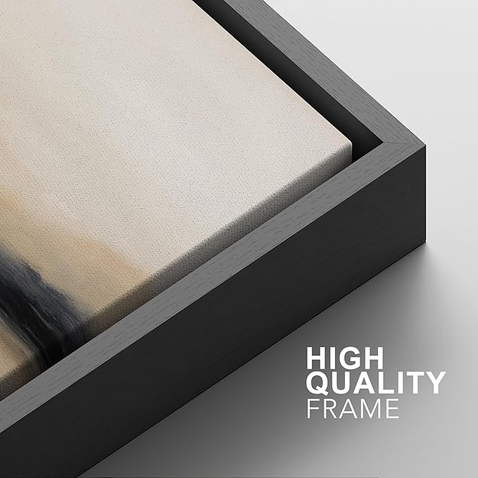 SIGNFORD Framed Canvas Print Wall Art Set Abstract Mountain Landscape Neutral Beige and Black Illustration Modern Art Decorative Nordic Nature for Living Room, Bedroom, Office - 16"x24"x2 Black