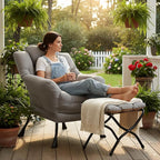 Cozy Lazy Chair and Ottoman, Large Contemporary Accent Lounge Chair Set, Leisure Upholstered Reading Armchair for Bedroom, Living Room, Dorm Rooms, Office