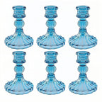 Glass Candlestick Holder,Striped Taper Candle Holders,Set of 6 Candle Stand for Table Centerpieces, Home Decor,Weddings,Festival and Parties (Blue Stripe Pattern)