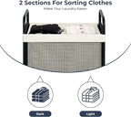 STO STO Laundry Hamper 2 Section, 100L Rolling Laundry Sorter Cart with Removable and Washable Liner Bag, Rolling Clothes Hamper with Metal Handle for Laundry Room and Bedroom