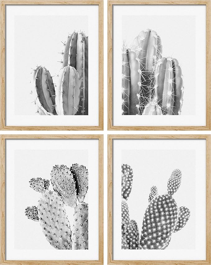 SIGNWIN Poster Set Black & White Saguaro Southwest Desert Tropical Cactus Floral Botanical Photography Modern Art Decorative Scenic Multicolor Nature Wilderness for Bedroom - 11"x14"x4