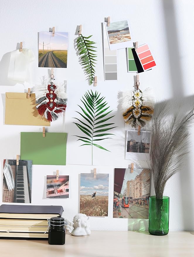 50 pack Mini Self Adhesive Clips for Pictures - Poster Hanger Paper Clip Holder for Wall, Photo Cards Hanging Display Office Board & Picture Boards, Artwork Photos Holders Card Hangers Dorm Room Decor