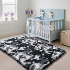Fluffy Rug Shaggy Area Rug, Mottling Black 4x6 Area Rugs for Bedroom, Small Bedside Rug, Soft Fluffy Shaggy Entryway Throw Rugs for Living Room Bedroom Kids Room Home Decor