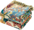 MSGKV Boho Throw Blanket for Couch Bed Chair 100% Cotton Muslin Breathable Vine Embroidery Blanket 50"x60" Sofa Blankets for All Seasons Lightweight Farmhouse Blankets Boho Home Decor