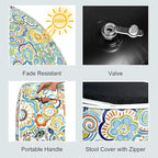 LVTXIII Outdoor/Indoor Inflatable Stool Ottoman, All Weather Patio Footrest Pouf, Portable Round Ottoman for Patio Garden, Camping or Home, D21xH9 Inches, Flower Blue