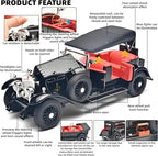 Model Car Kits Adults and Boys 1/24 Diecast Cars Phantom Generation Vintage Car Collectibles,Die Cast Metal Pull Back Cars with Lights and Sounds,Toy Cars for Boys Age 3-12（Black）