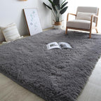 Gray Shag Area Rugs 8x10 - Large Grey Plush Rug for Living Room Bedroom - Modern Soft Fuzzy Gray Indoor Floor Carpet for Boys Kids Playroom(Sliver Dark Grey)