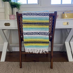 Del Mex Classic Mexican Blanket, Large Authentic Woven Falsa Throw (70"x50"), Artisan Southwest Décor for Beach, Yoga, Outdoors (Mint/Yellow)