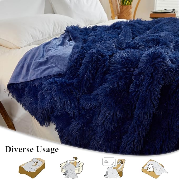 XeGe Luxury Faux Fur Throw Blanket, Blue Soft 50x60 Fluffy Blanket Throw, Shaggy Plush Decorative Couch Blanket, Cute Furry Bed Throw Holidy Fuzzy Lap Blanket for Kids Women Men Teen Girls Royal Blue
