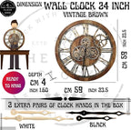 The Gears Clock The Original Real Moving Gear Wall Clock Vintage Industrial Oversized Rustic Farmhouse (24 inch (60cm), Vintage Brown)