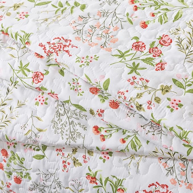 Travan 3-Piece Quilt Set Quilted Bedspread Lightweight Coverlet Set Garden Style Floral Printed Oversized Quilted Bedding Set with Shams for All Season, Flower Sea, King Size