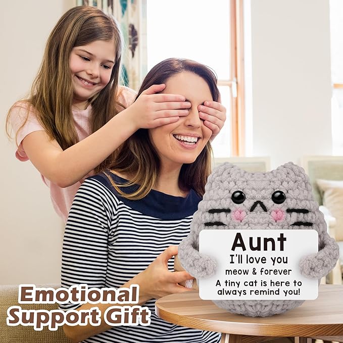 Aunt Gift Birthday Gifts for Aunt from Niece Nephew Emotional Support Crochet Cat Gifts for Auntie Small Cute Stuff Things Handmade Positive Crochet Christmas Stocking Stuffers