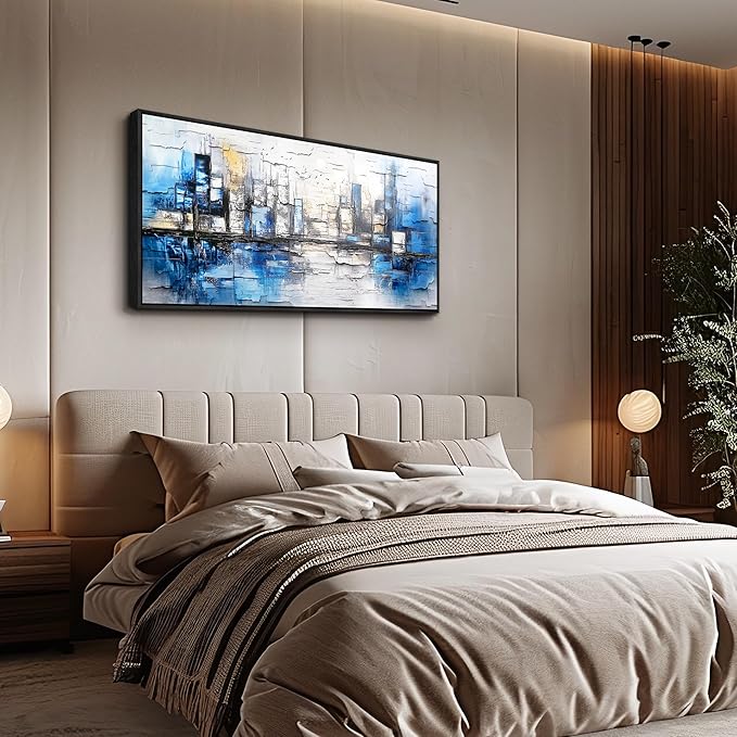 ZUITINGHUA Black Framed Canvas Wall Art For Living Room Wall Decor For Bedroom Office Wall Decorations Blue Landscape Paintings Abstraction Pictures Artwork Room Aesthetic Home Decor 20x40 In