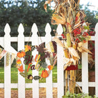 Fall Decoration Hello Fall Wreaths for Front Door, Wooden Welcome Maple Leaf Pumpkin Door Sign Ornament, Wood Farmhouse Wooden Hanging for Autumn Harvest Home Halloween Decoration