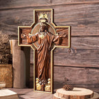 BGCOPPER Wooden Crucifix Wall Cross Catholic Handmade Orthodox Jesus Cross for Wall Decor Easter Christmas Gift