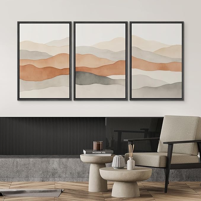 SIGNWIN Framed Canvas Print Wall Art Neutral Earth Tone Landscape Minimalist Mountain Silhouette Photography Modern Art Minimalist Black and White for Living Room, Bedroom, Office - 16"x24"x3 Black