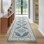 Topllen Runner Rug - 2'6" x8'Boho Washable Kitchen Rug, Non-Slip Soft Low Pile Rugs Indoor for Hallway Hall Living Room Bedroom Sunroom, Vintage Throw Stair Carpet Stain Resistance (Blue, 2.5x8ft)