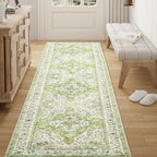 Topllen Runner Rug - 2'x6' Boho Washable Kitchen Rug, Non-Slip Soft Low Pile Rugs Indoor for Entrance Living Room Bedroom Bathroom,Vintage Throw Hallway Carpet Stain Resistance (Green, 2x6ft)