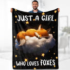 Fox Blanket Gifts for Kids Woman - Just A Girl Who Loves Foxes Themed Cute Animal Lovers Throw for Teen Adults Soft Fleece Cozy Bed Couch Decor Birthday Christmas Lightweight Blanket 50"x60"