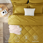 CozyLux King Size Comforter Set Mustard Yellow - 7 Pieces Bed in a Bag King, Luxury Soft Bed Set for All Seasons, Bedding Set with Down Alternative Comforter, Sheets, Pillowcases & Shams