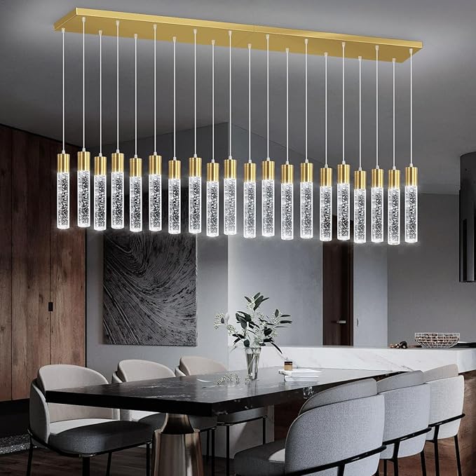 20-Lights Modern Crystal Chandeliers LED Pendant Light for Kitchen Island Dining Room Entrance Foyer Living Room 6000K Gold