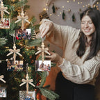 24 Pcs Christmas Hanging Photo Display Clips Boho Wooden Bead Photo Clips for Christmas Tree Decor Hanging Card Picture Display Holder for Xmas Holiday Wedding Party Decoration