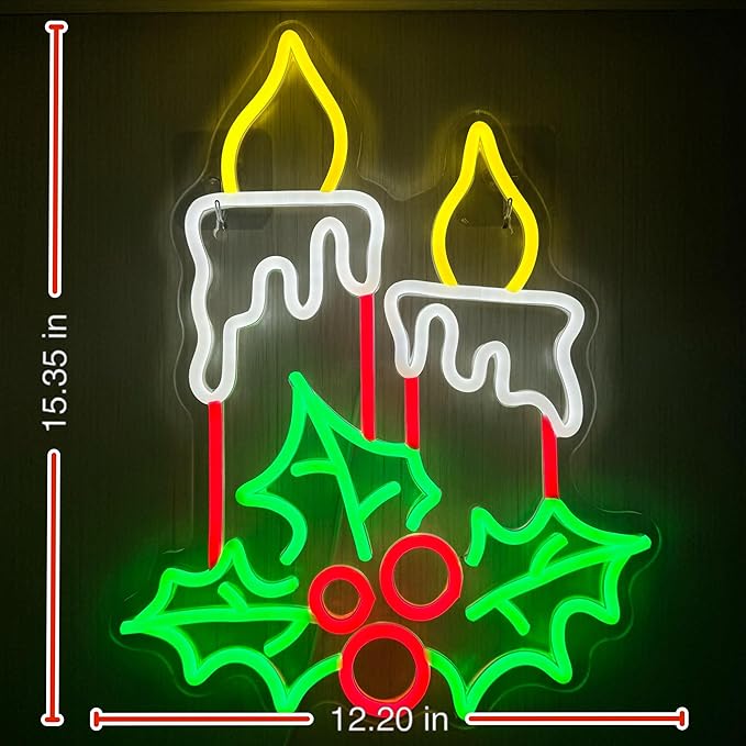 Christmas Cartoon Candle Neon Sign,USB Powered Neon Light Sign Christma LED Signs for Wall Light Up Signs for Home Party,Bedroom,Dining Room,Living Room,Fireplace (And Christmas Mystery Blind Bag)