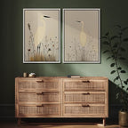 SIGNFORD Framed Canvas Print Wall Art Set Minimalist Heron Art Simplified Shapes in Neutral Tones Illustration Modern Art Decorative Nordic Nature for Living Room, Bedroom, Office - 16"x24"x2 White