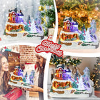 VCUTEKA Christmas Village Houses, Rotating Train with Crystal Tree and Peoples Lighted Musical Christmas Village Collectible Building for Xmas Indoor Decorations or Holiday Table Displays