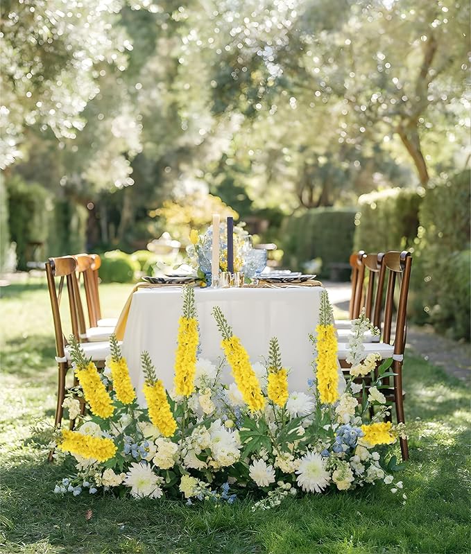 Delphinium Artificial Flowers,6PCS Yellow Faux Flowers 29.5" Realistic Fake Larkspur Silk Flowers with Stems for Tall Vase Wedding Home Garden Decor (Yellow)