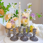 Glass Candlestick Holder,Striped Taper Candle Holders,Set of 6 Candle Stand for Table Centerpieces, Home Decor,Weddings,Festival and Parties (Grey Stripe Pattern)