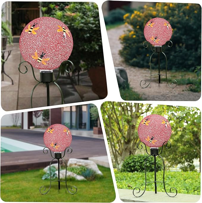 VCUTEKA Gazing Ball, 8" Glass Gazing Balls Sphere for Garden Lawn Outdoor Ornament Yard Decorative, Bee