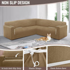 HDCAXKJ Sectional Couch Cover L Shape Stretch Sofa Covers Washable Jacquard Corner Couch Slipcover Non Slip Sectional Slip Cover U Shaped Furniture Protector for Pets Dogs (Camel, Small)