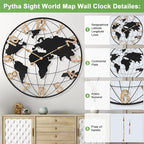 36 Inch Extra Giant Oversized Black Metal Wall Clock,Large Modern Decorative Silent World Map Wall Clock with Vintage Gold Arabic Numeral for Living Room,Entrance Fireplace,Dining Room Decor