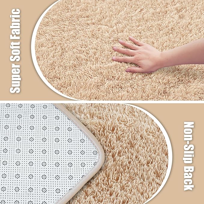 Shag Area Rug for Bedroom 5x8,Beige Fluffy Area Rugs for Living Room,Soft Fuzzy Rug Non-Shedding Indoor Plush Carpet for Kids Bedroom Nursery Dorm Home Decor