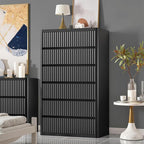 Black 56" Tall Dresser for Bedroom, Fluted Modern 6 Drawers Deep Dressers, Wood Chest of Drawers with Handleless, Curved Profil Storage Closet Dressers for Bedroom, Living Room, Hallway
