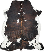 Natural Cowhide Rug for Home & Office Premium Dark Tricolor Cowhide Rug with Unique Dark Brown, Black & White Patterns- Cow Hide Rugs Made with Tanned Leather - Cow Hide Rugs 6x6-7 ft