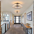 6-Light Large Modern Black Flush Mount Ceiling Light Fixture 20 inch Water Ripple and Metal Hexagon Cage Semi Flush Mount Ceiling Light for Hallway Entry Bedroom Living Room Farmhouse, Black