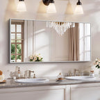 YIROMAN Bathroom Mirror 48"x24", Large Brushed Silver Bathroom Mirror for Over Sink with Aluminum Frame, Rectangular Vanity Mirror with Right Angle, Wall Mirror Hangs Horizontal or Vertical