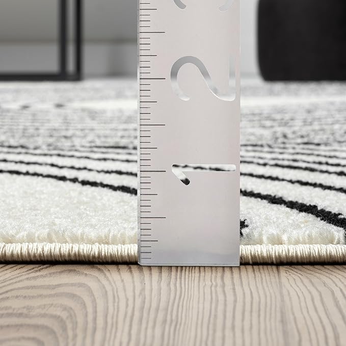 Abani Nuevo Beige Black Swirls Modern Area Rug 6' Round for Living Room, Bedroom - Abstract Design - Durable & Easy to Clean