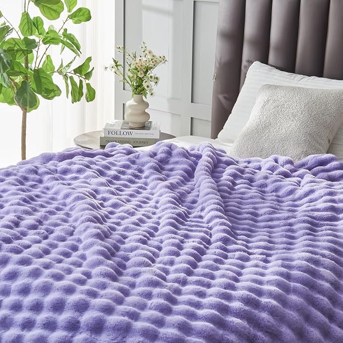 NEWCOSPLAY Faux Fur Throw Blanket Lavender Bubble Blanket Thick Warm Soft for Couch Sofa Bed 550GSM (Lavender, Throw(50"x60"))