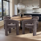 Charcoal Grey Chenille Dining Chairs Set of 2, Modern Barrel Dining Room Chairs Upholstered Accent Chair with Arms and Round Back for Living Room Kitchen Armchair No Assembly Needed